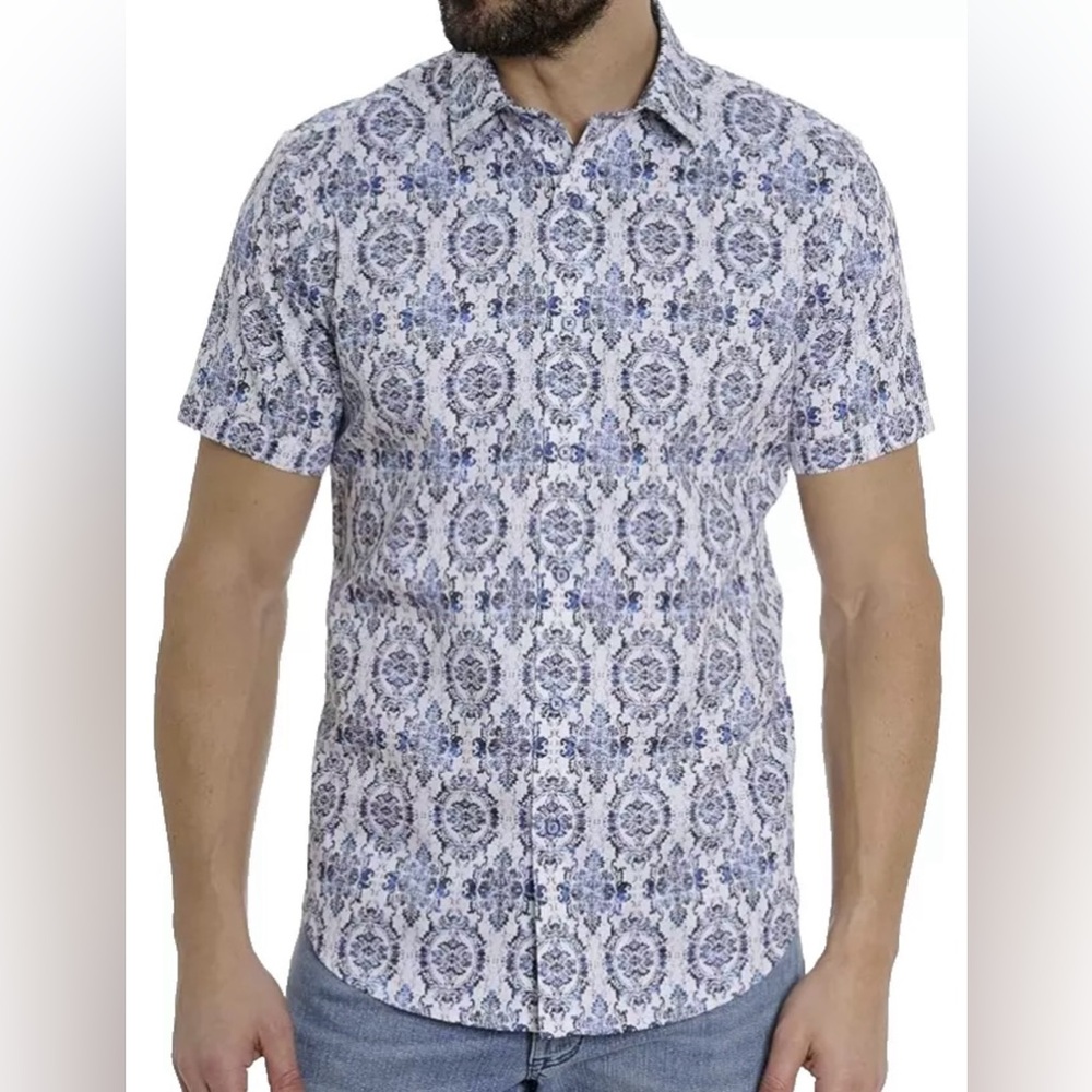 Robert Graham Men's Douglas Short Sleeve Woven Shirt Blue Size S NWT Ret. $198